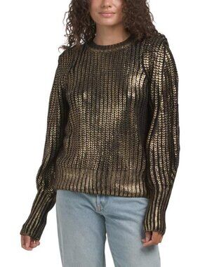 NANCY YANG Metallic Puff Sleeve Sweater